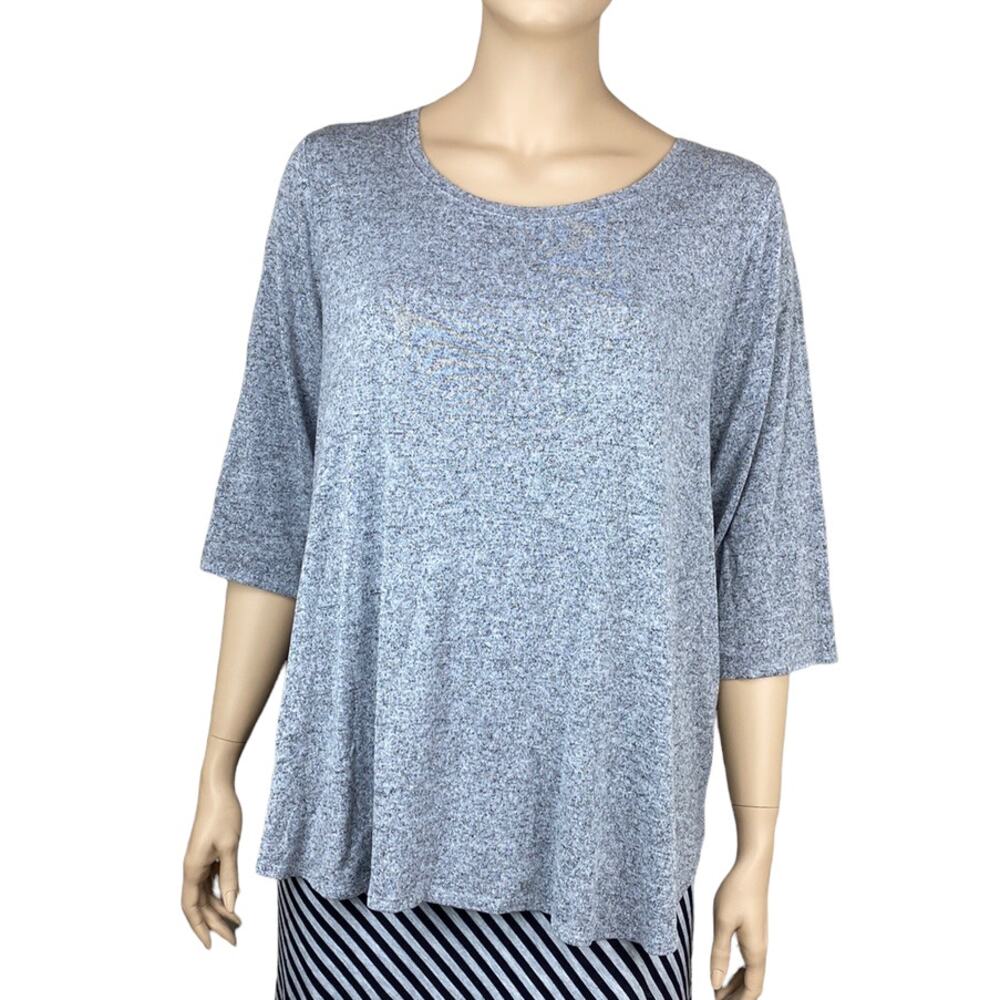 Lane Bryant Women Heather Gray Knit Scoop Neck Half Sleeve Tunic Top Sz 26/28